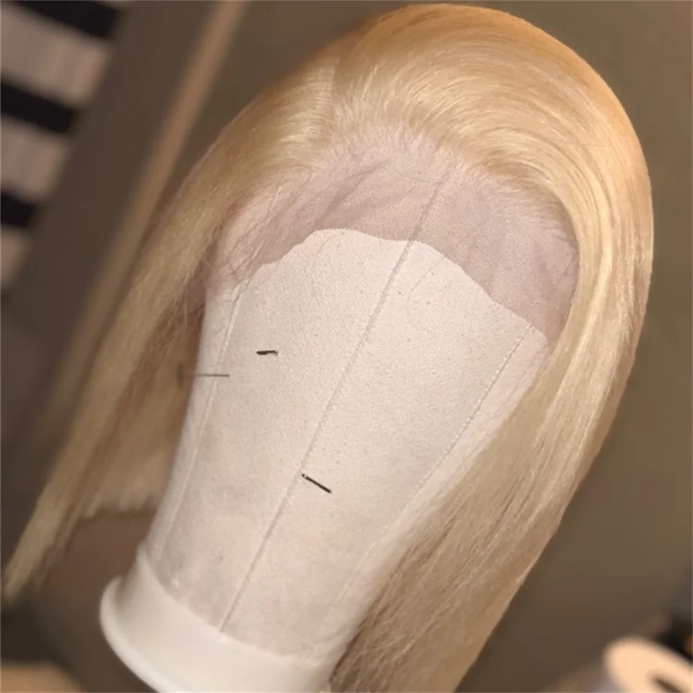 Soft Hair Wholesale Straight Human Hair 613 Blonde Color Wig Short Bob Wig Pre-Plucked Lace Front Wig