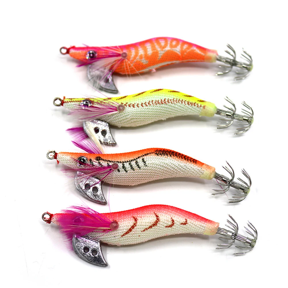 

Newbility Squid Jigs 8.5cm 7.3g Fishing Saltwater Wrapped Prawn Lures Wood Shrimp Artificial Baits, 4 colors