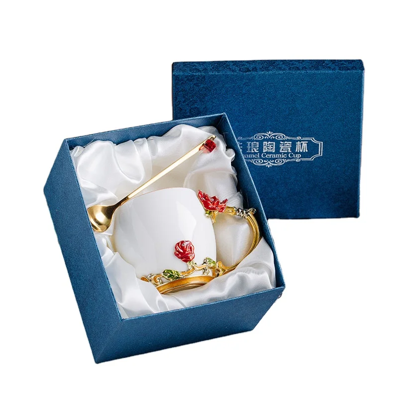 

New Popular flower mug tea set color gift box mug, Black, white