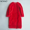 New Fancy Long Red Ladies Fake Fur Coat Clothes Women