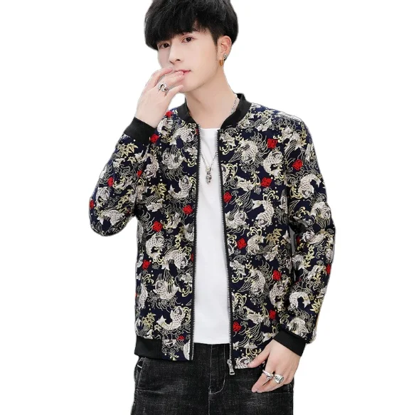 

spring and autumn new jacket pure cotton men's flower jacket plus large size fashion slim youth jacket