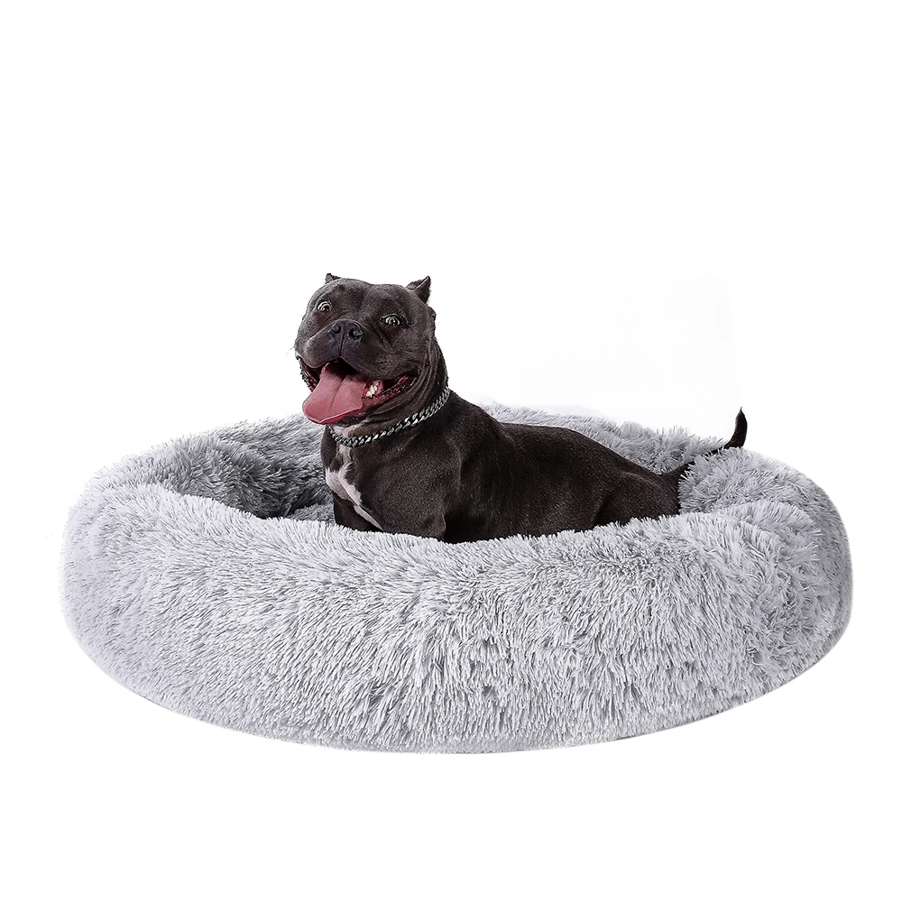 

Long Faux Fur Pet bed Comfortable waterproof Plush Donut round Dog bed dropshipping soft washable cat bed Removable pet cushion, Have many colors for selection
