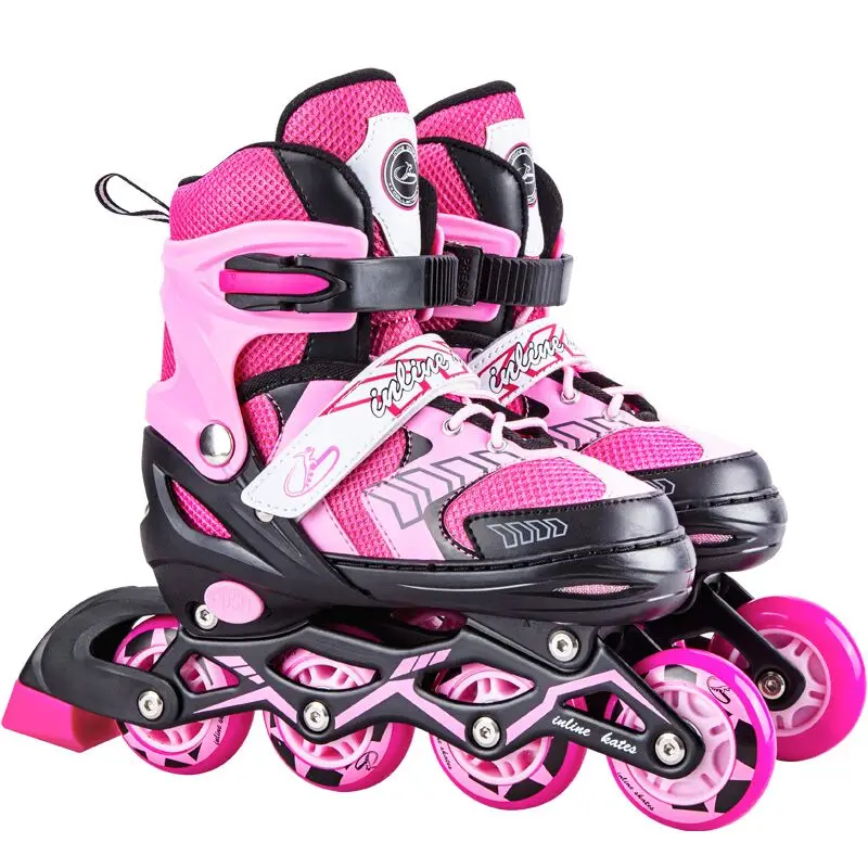 

Customized 4 size adjustable kids pink blue with flashing wheels hot sale roller inline skates, Blue, green, pink