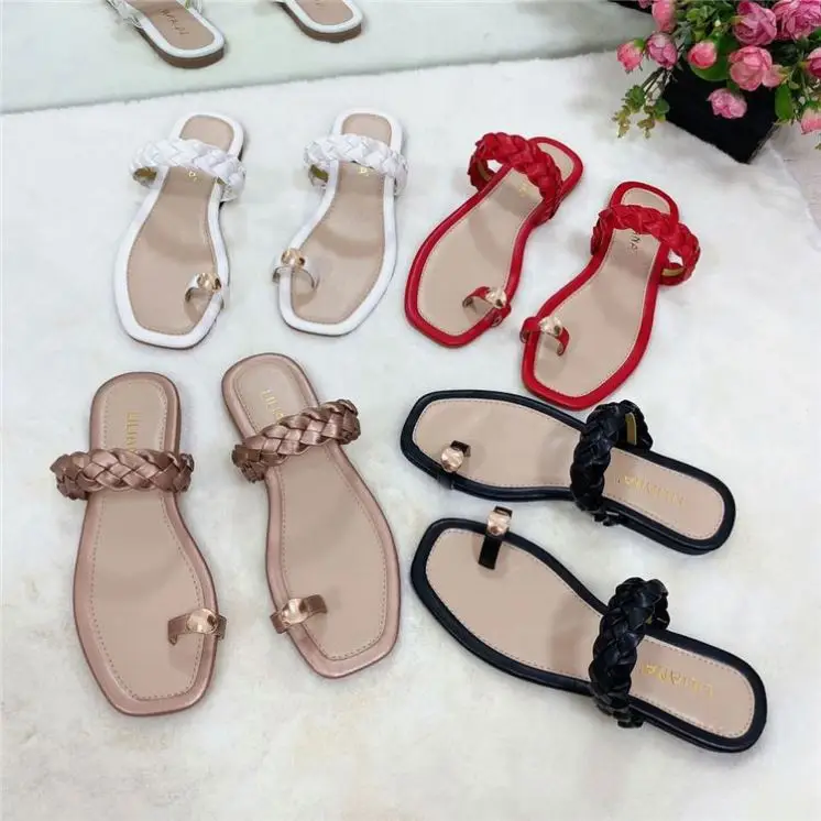 

TINA Latest Design Patchwork Kniting Designer Slippers Women Famous Brands Female Beach Slippers, White,red,black,rose gold