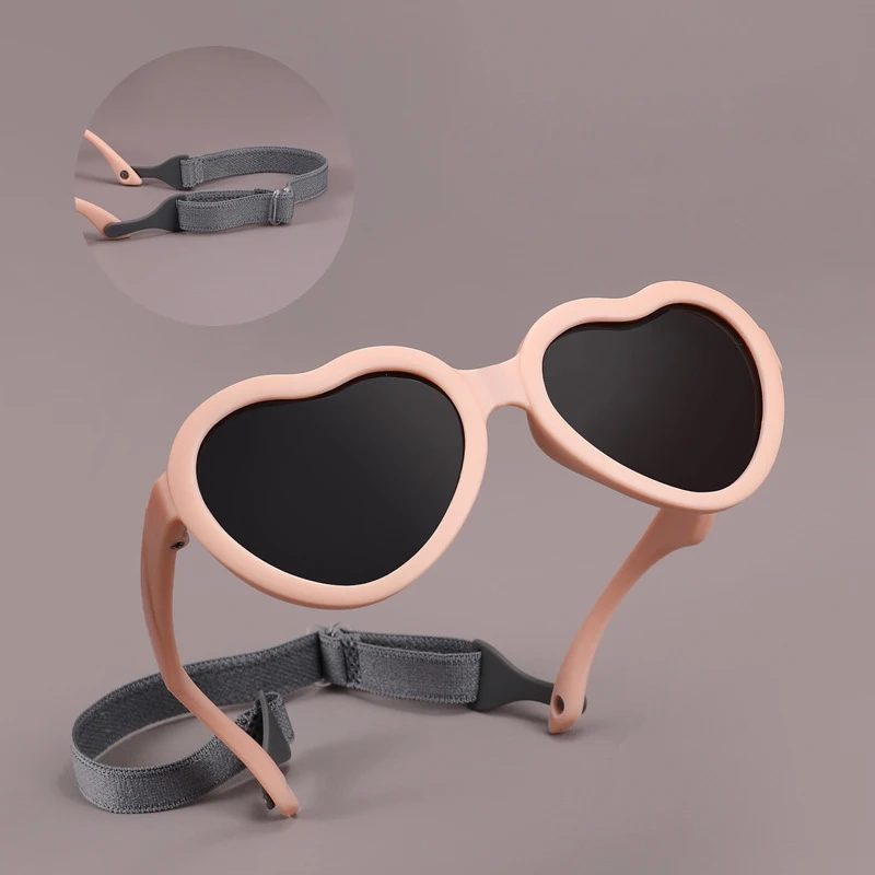 

2021 silicone unbreakable polarized hearts kids sunglasses girls baby sunglasses with strap, Black,red,blue,etc