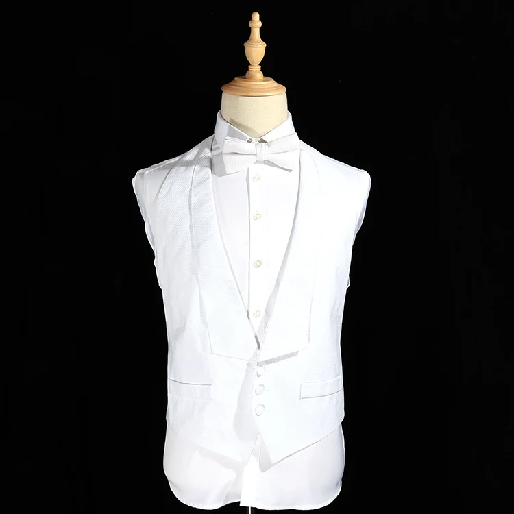 

White Pique fabric men Vest Pre Tied & Bow Tie set