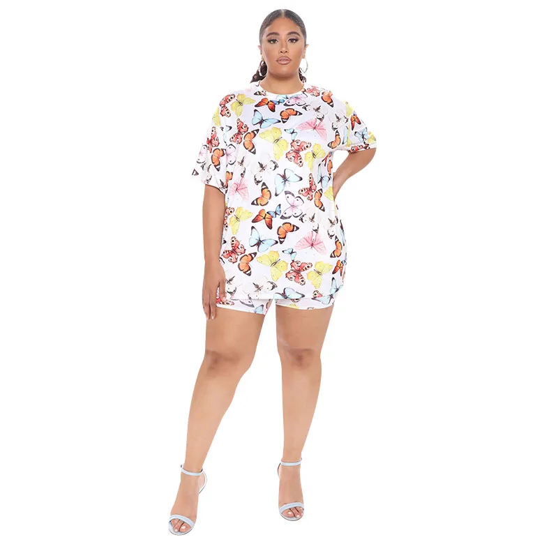 

Women Casual 2 Two Piece Sets Butterfly print short Sleeve Suit women Clothing, Pink