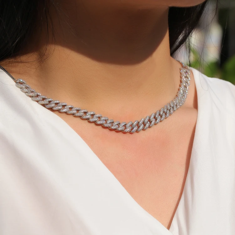 

Fashion cz Zircon Diamond Paved 18k Gold Plated Adjustable Cuban Link Chain Necklace Women
