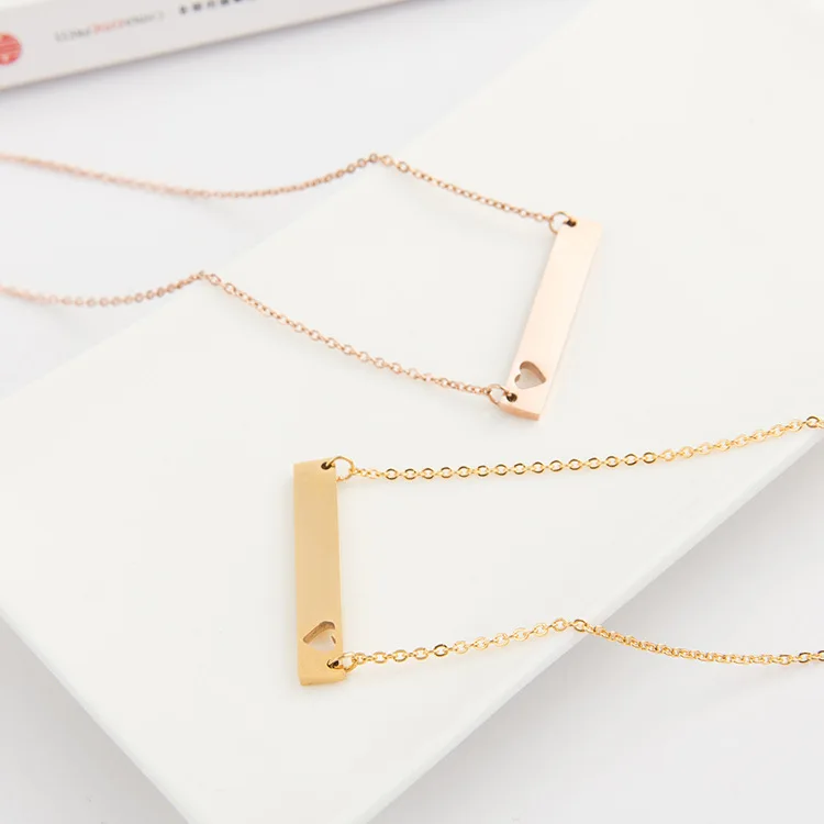 

Custom Fashion Diy Necklace Stainless Steel Rectangle Pendant Straight Bar Heart Necklace