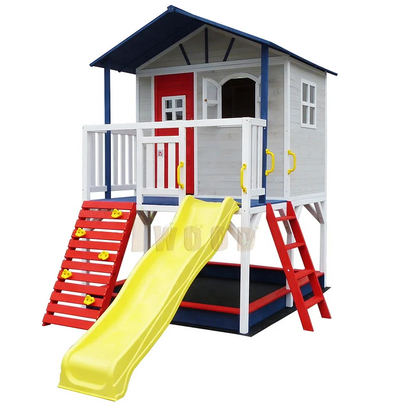 Solid Wood Playhouse Cubbyhouse With Slide And Climbing Ladder And Huge