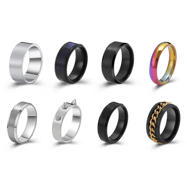 

trendy Rotatable Stainless steel ring for men and women anxiety ring silver black fashion simple ring set, Silver plated