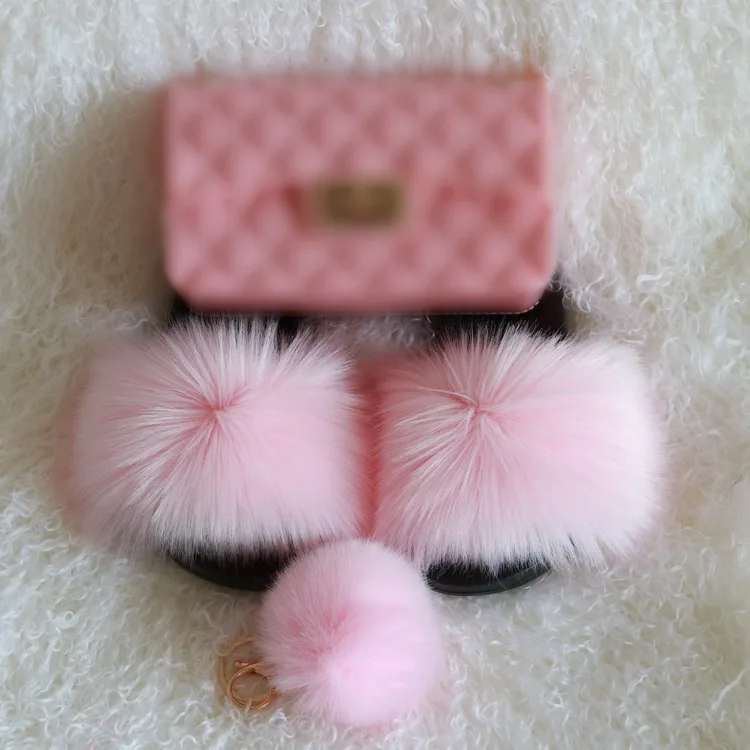 

kids fur slides with bag set