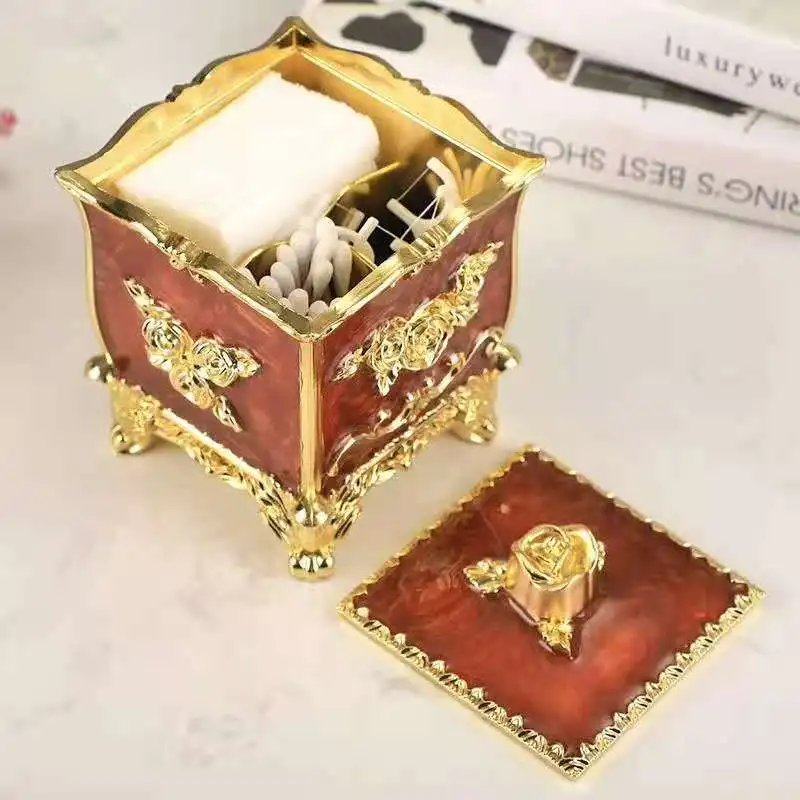 

European Luxury High-end Cotton Swab Box Holder Cosmetic Dispenser Storage Box With Lid With 3 Compartments