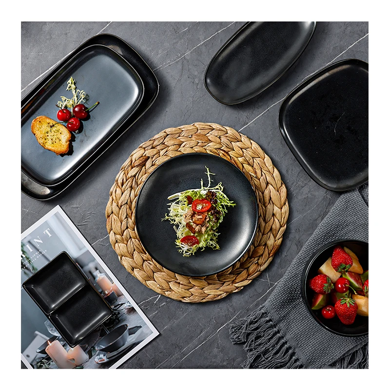 

Black Dinner Plate Sets Restaurant Plates Modern Ceramic Plate Set Porcelain Dinnerware Household