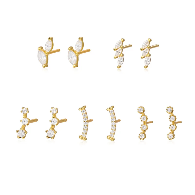 

Hot Selling Popular 925 Sterling Silver 18K Gold Plated Geometric Tiny Zircon Mini Stud Earrings for Girls