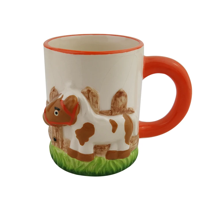 

2021 hot selling personality porcelain animal cups creative cheap glazed cartoon handle ceramic 3D 400ml mugs, Custom