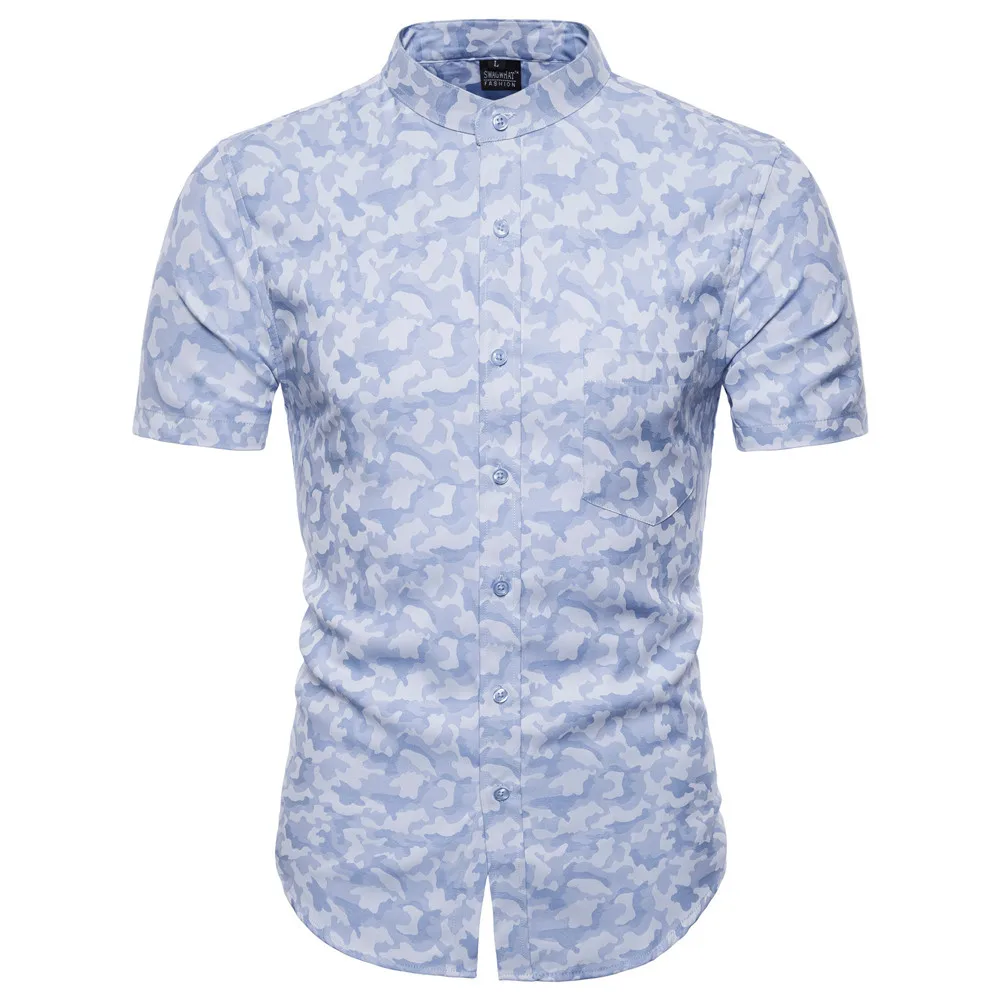 

Fashion Men's Short Sleeve Casual Shirt Cotton Camouflage Printed Comfort Dress Shirts