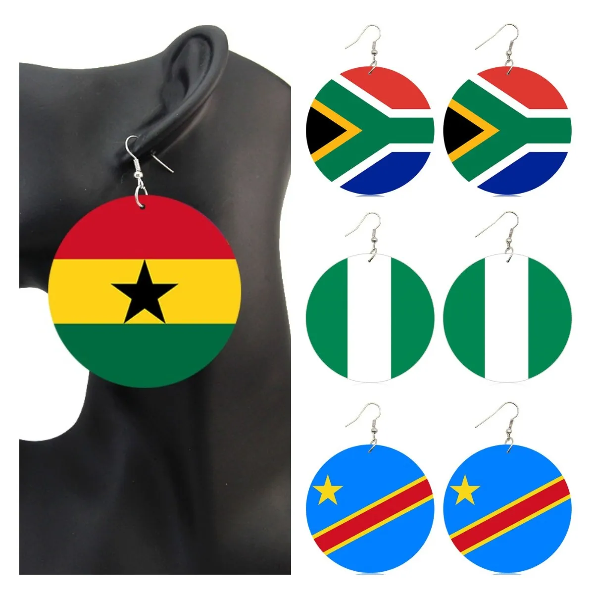 

Custom Printed National Flag Wood Drop Earrings Africa America Europe Country Flags Jewelry for Women Gifts