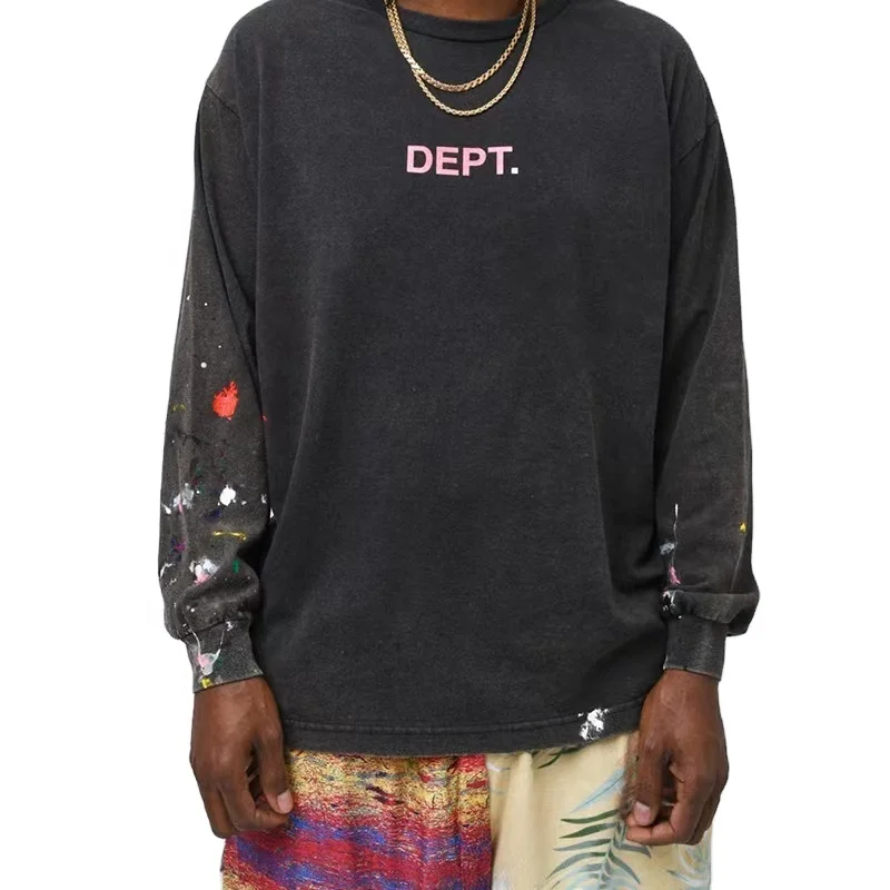 

Gallery Dept Paint Splatter Logo Print Cotton Jersey Gallery Dept O Neck Long Sleeve T shirt