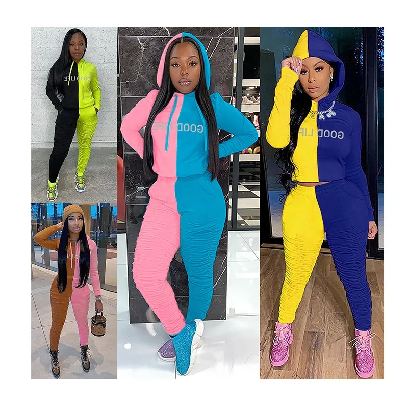 

Fashion trendy women swearsuits 2020 famale jogging set letter print patch work women fall two piece sets