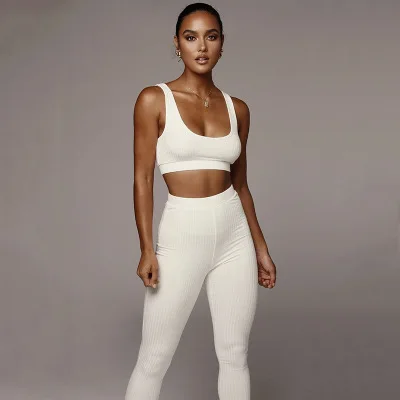 

Sexy Two Piece Set Sleeveless Crop Top Tank And Long Pants Skinny Tracksuit Women Fitness Sportswear Slim Pencil Outfit B5