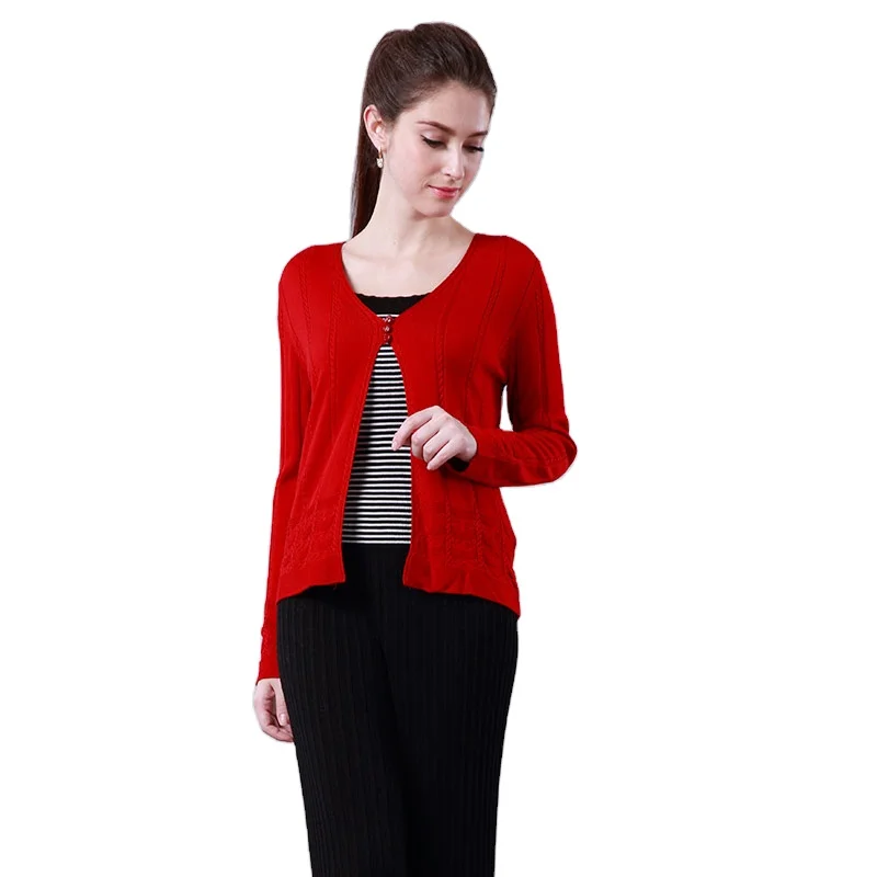 

2021 Women Four Seasons long sleeve elegant silk computer Knitted customized cardigan plus large size home two tone sweaters