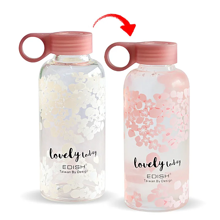 

New borosilicate glass bottle color changing glass sport water bottle, Transparent
