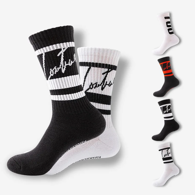 

Custom logo no minimum order 2021 wholesale designer jacquard woven crew premium cotton fashion unisex socks, Picture shows