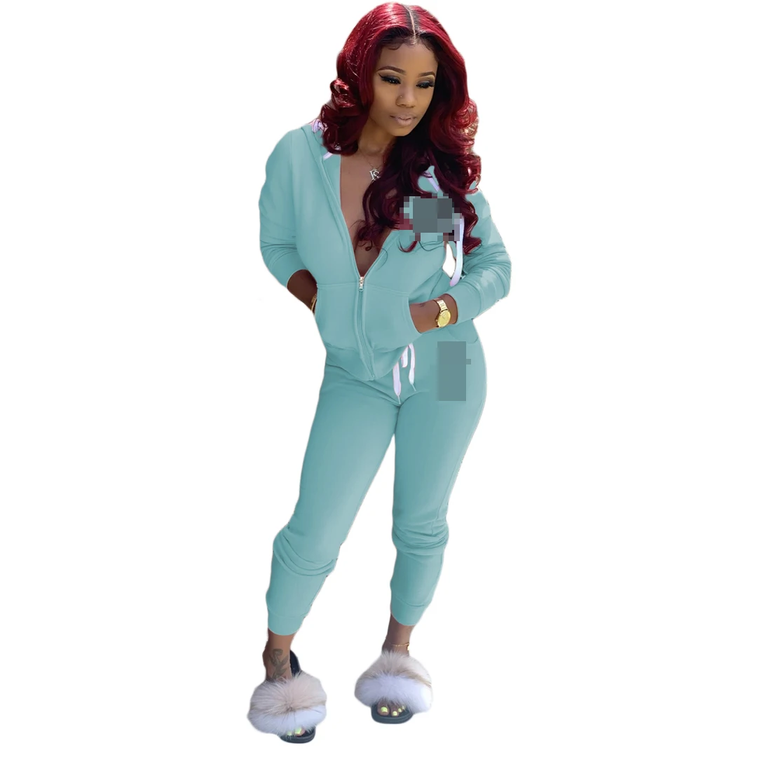 

2021 Zipper tracksuit jogger sweatsuit set for women gym fitness casual fall clothing 2 piece sweatsuit set