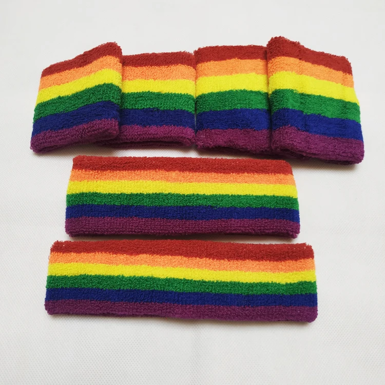 
Custom sweatband Sports headband Embroidery cotton Sweatbands No Minimum order rainbow terry sweat wrist band head bands cycling 