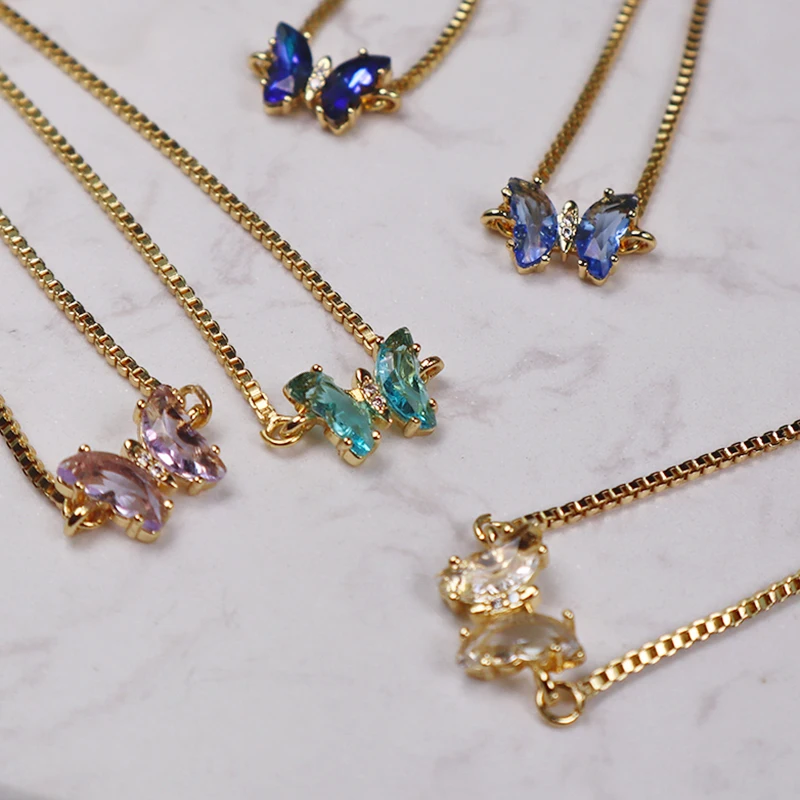 

Customized Winter Colorful Gold Plated Brass Handmade Crystal Butterfly Bracelet