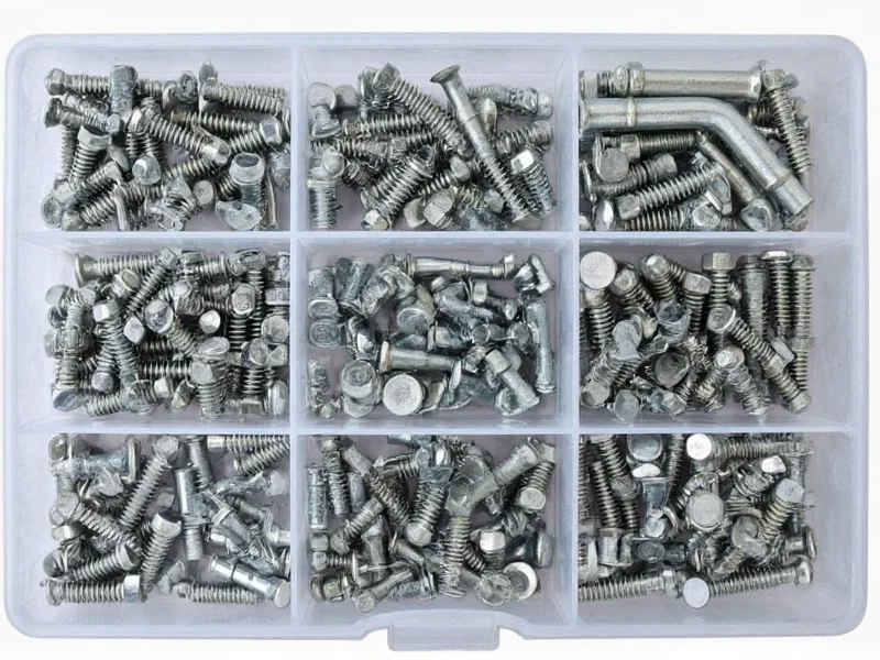 Assortment of bolts arranged by type for DIY projects