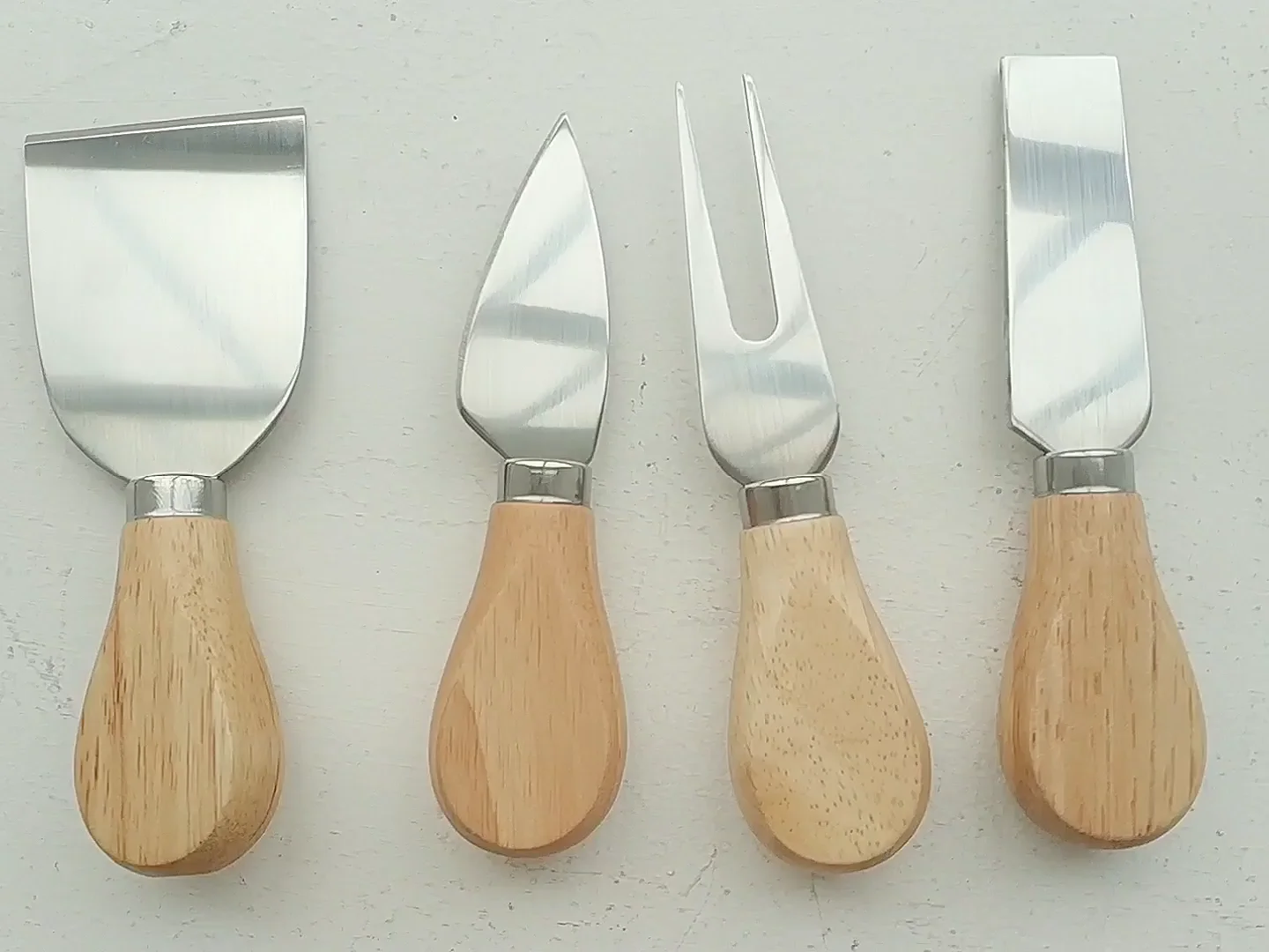 4pcs Unique Cheese Knife Tool Set Wood Bamboo Handle Stainless Steel