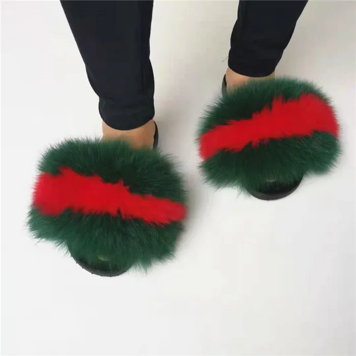 

Cheap Wholesale Fluffy Sandals New Fashion Custom Women Slippers Real Fox Fur Slides