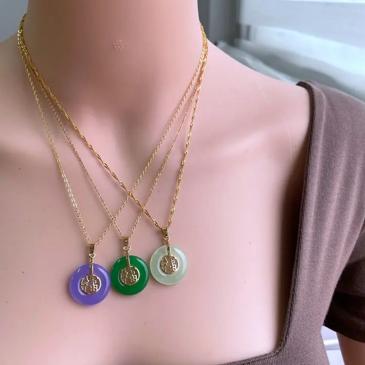 

Best Selling jade jewelry Green peace necklace buckle peace necklace colorful jade pendant women lucky charms