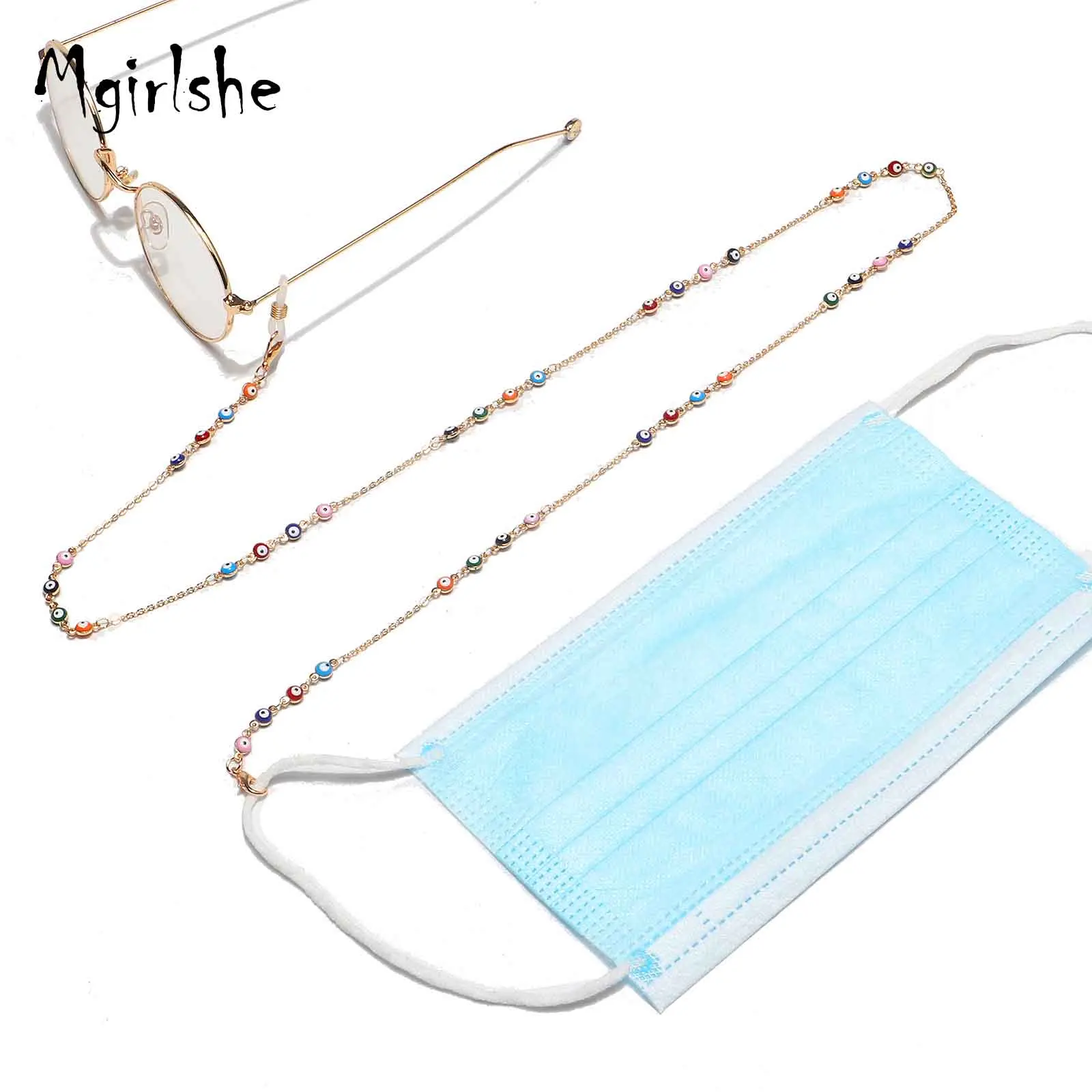 

Mgirlshe High Quality Handmade Gold Chain Link Glasses Facemask Chain Holders Fashion Necklace Lanyards Unisex Enamel Evileyes