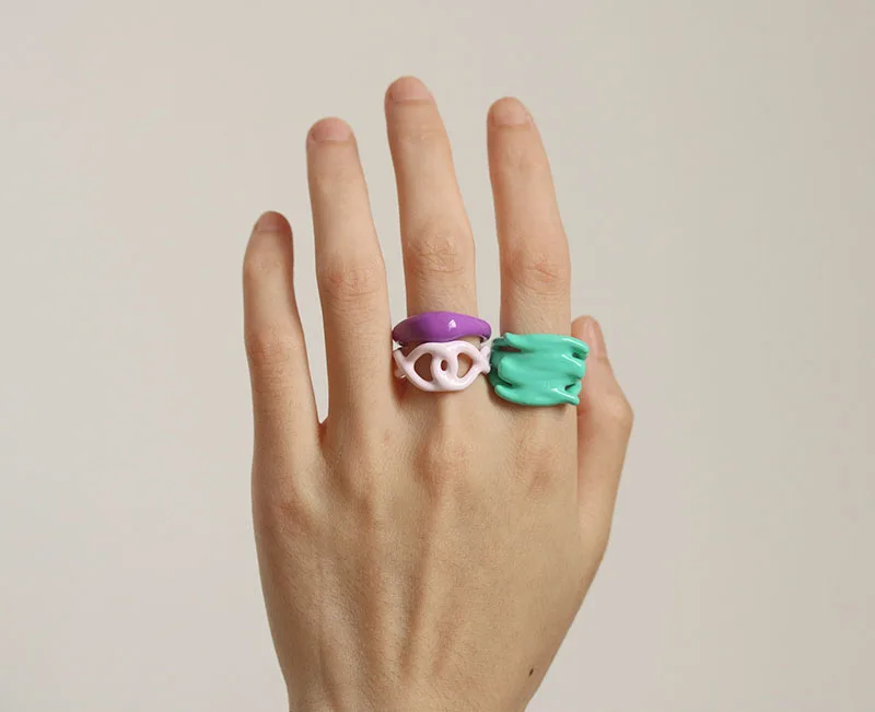 

BS360 Newest Handmade Drip Oiled Chunky Geometric Cuff Rings No Faded Hip Hops Wide Rings For Women Girls, Purple red blue white