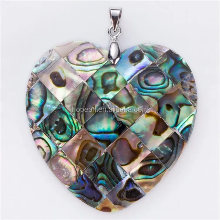 

MOP17 Heart Paua Shell Handmade Accessories Mosaic Checkered Abalone Shell Bohemian Pendant