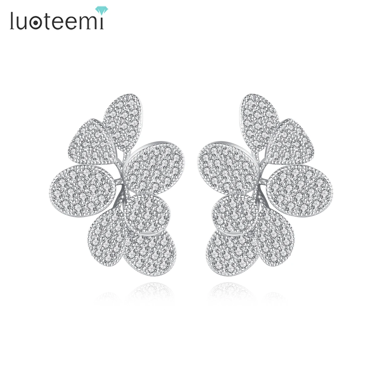 

LUOTEEMI Trendy Multiple Rhodium Plated Brass Made Earrings AAA Cubic Zirconia Paving Setting Women Jewelry