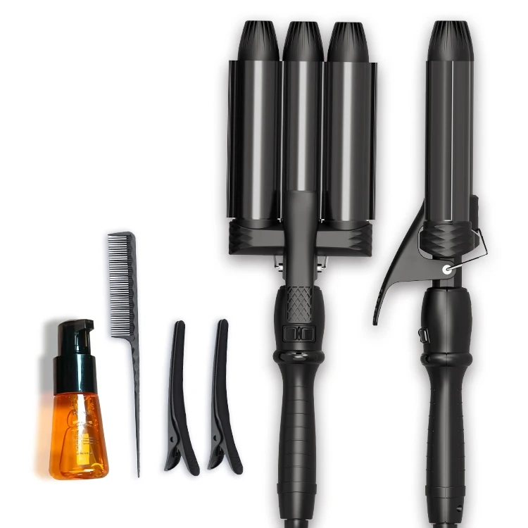 

Home use new three barrel ceramic Ionic big wave curler automatic LCD curling iron with triple barrel hair waver hair curler, Customized