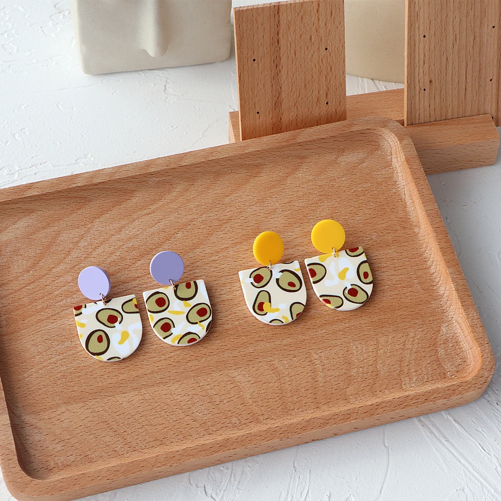 

JUHU New Fashion Hot Sale Colorful Print Geometric Natural Romantic Cute Shape Stud Acrylic Earrings For Girl Party Jewelry