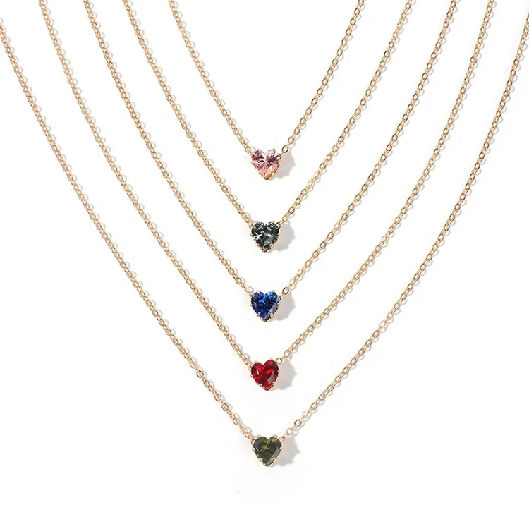 

Simple necklace jewelry necklace colorful zircon diamond heart necklace, Picture