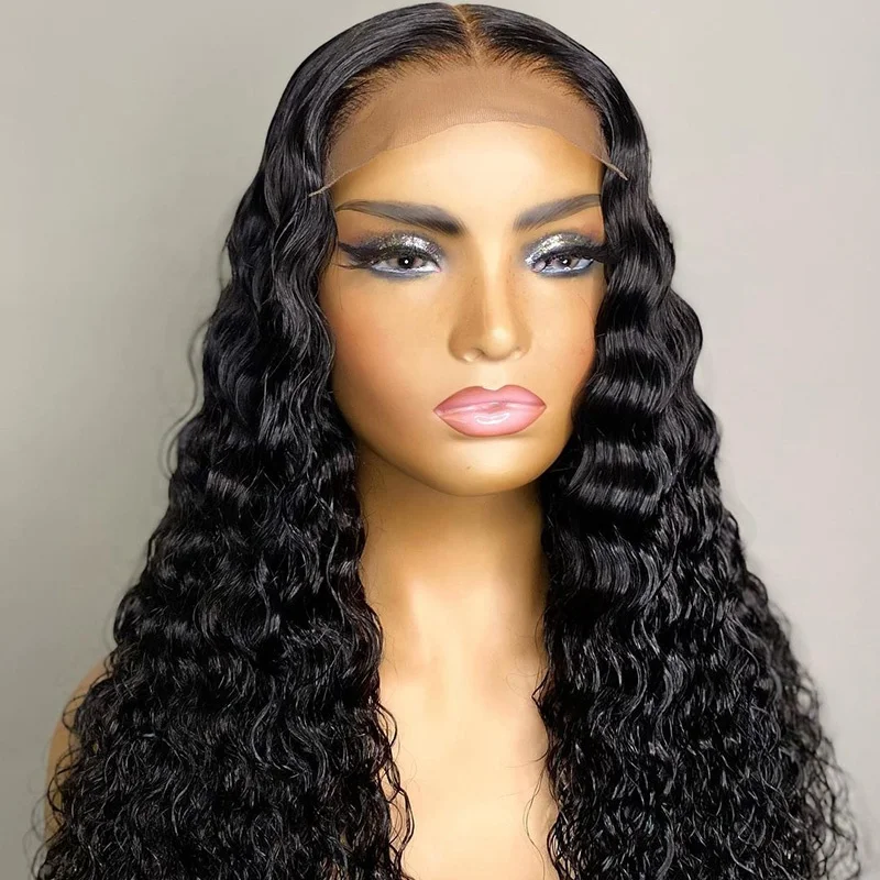 

Pre Plucked Swiss HD Lace Frontal Closure 150% Density Water Wave Virgin Brazilian Hair Glueless 4x4 Lace Wig For Black Women