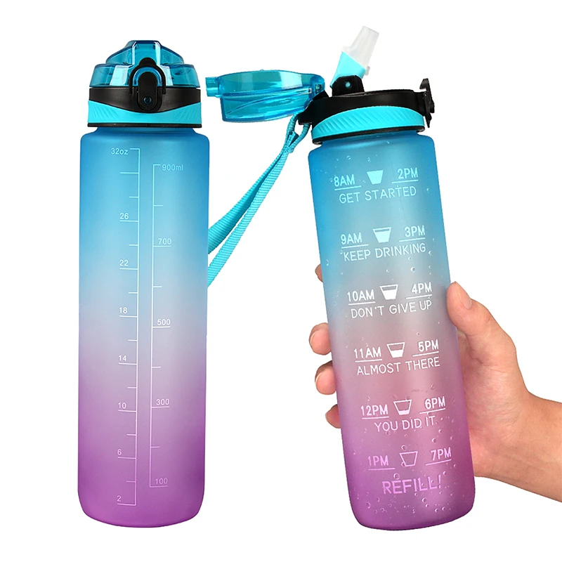 

Large Capacity Bpa Free Gradient Color 1000ml Motivational Water Bottle Jug Plastic Tritan Gym Fitness Sports Water Bottle