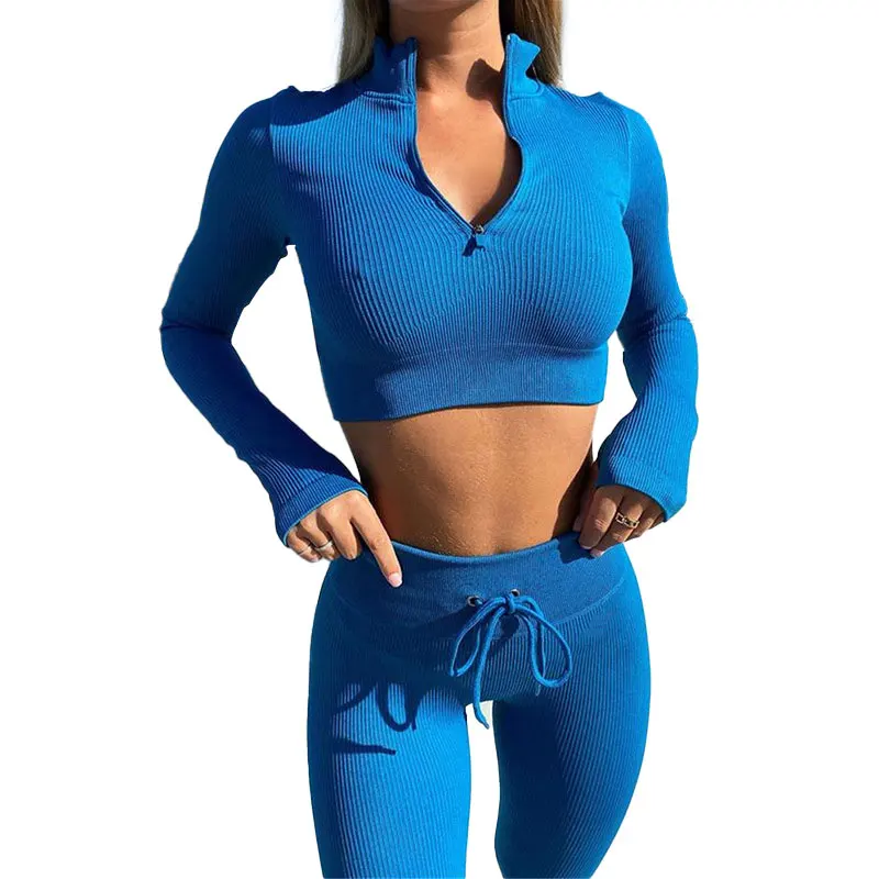 

ropa deportiva womens seamless yoga 2 piece tights leggings set sets long sleeve crop top gym workout women