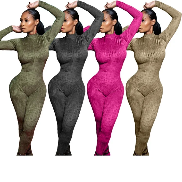 

Sexy Rompers Solid Color Fitness Yoga One Piece Mesh Skinny Stand Collar One Piece Spring Women Long Jumpsuit