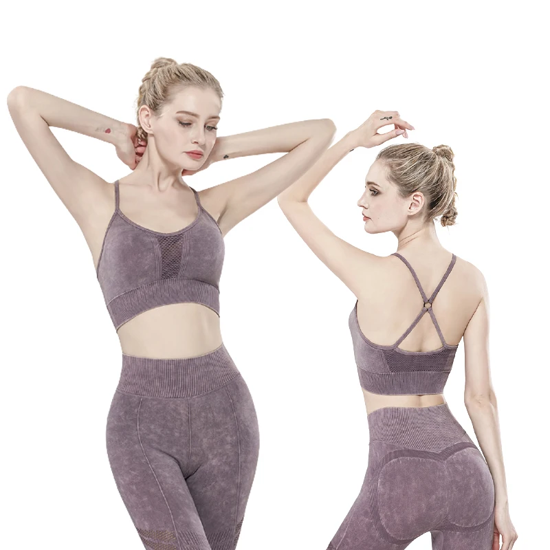 

Sports active wear 2 piece apparel mesh yoga suit spandex workout womens gym fitness clothing sets, 4 colors