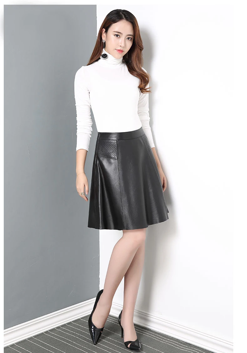 Pudi Women Genuine Leather Skirt Dress Female Girl Real Sheep Skin ...