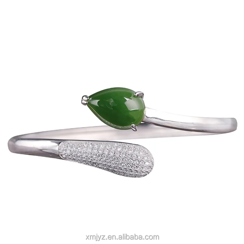 

925 Silver Inlaid Jasper Bracelet Female Sterling Silver Open Jade Bracelet Ethnic Style Jewelry Art Small Fresh Bracelet