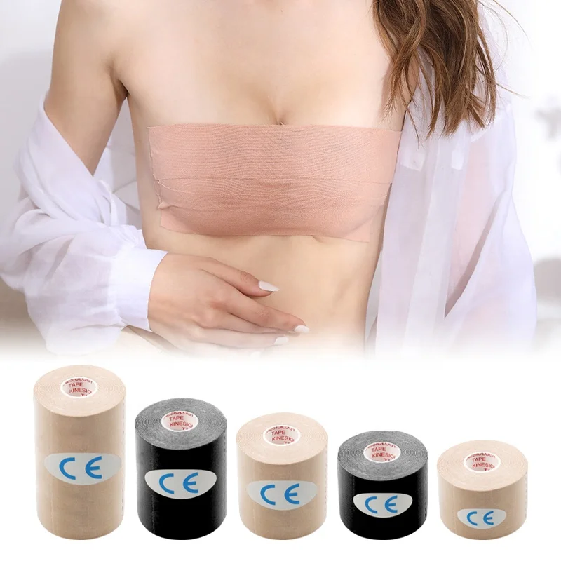 

5 Sizes Waterproof Wholesale Women Push Up Boob Tape DIY breast lifting Body Tape Invisible Bra Adhesive Medical bandage, Black/nude